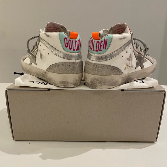 Golden Goose Mid Star Sneaker in White/Ice/Turquoise sz 38 New in Box - Picture 8 of 14